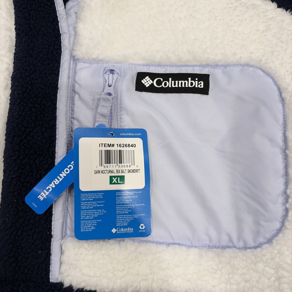 NWT Columbia Women's Navy White West Bend Sherpa Fleece 1/2 Zip Pullover Size XL - Picture 3 of 5